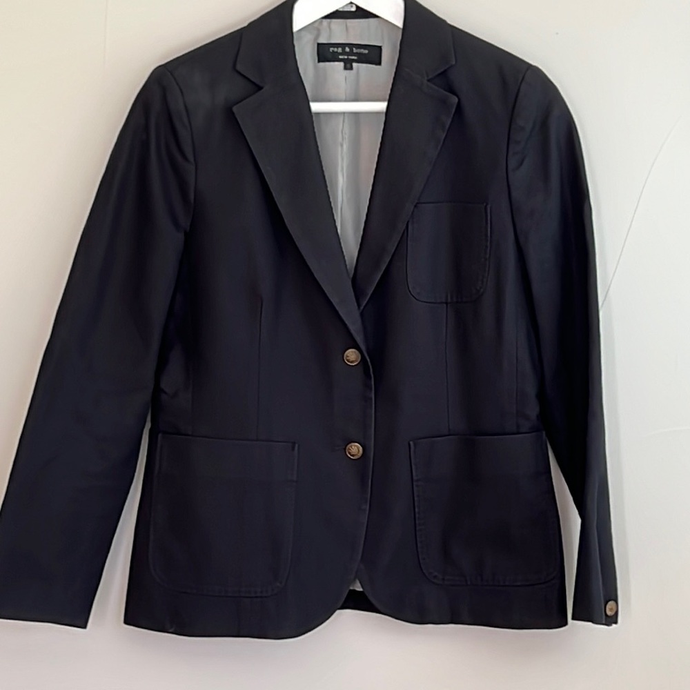 Rag and Bone dark navy women slim single breasted two-button blazer lined size 6